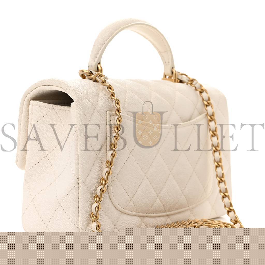 Ch*el master  caviar quilted mini top handle rectangular flap white as2431 (20*13*9cm)
